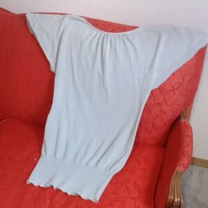 Take Out Light Silver Sparkly Long Length Top With Back Tie